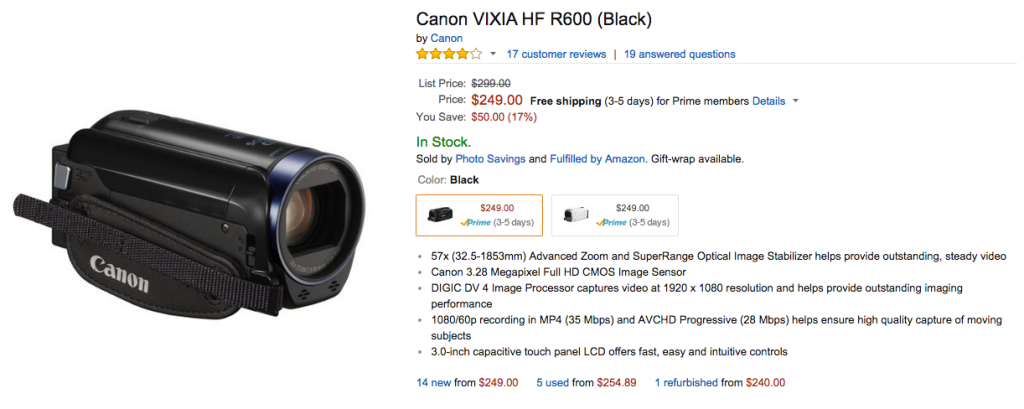 canon VIXIA HF R600 camera review image